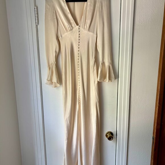 Shona Joy La Lune Frill Cuff Bias Midi Dress in Cream - Size 6 - Picture 7 of 12